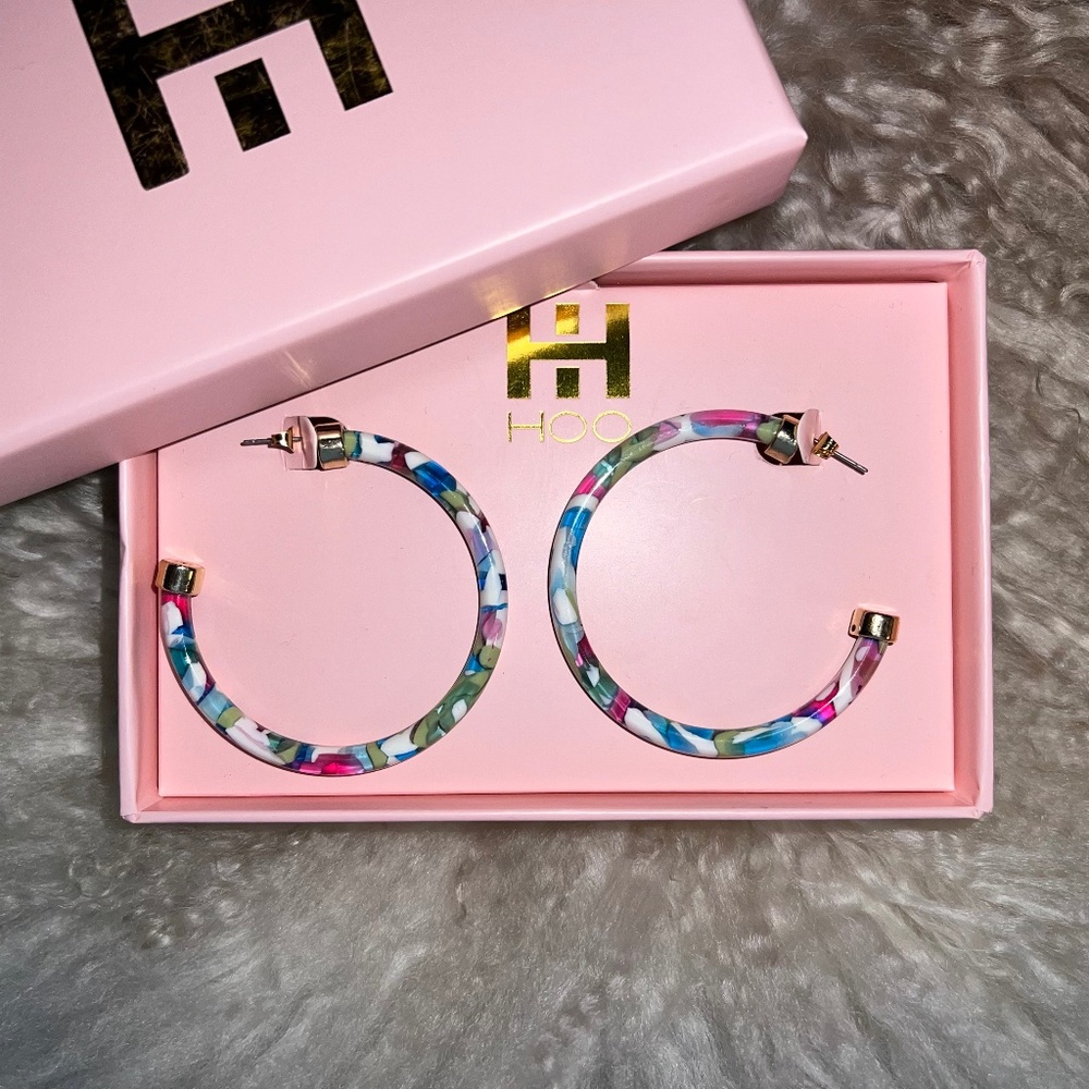 Hoo Hoops 2" Hoop Earrings - Rainbow Confetti